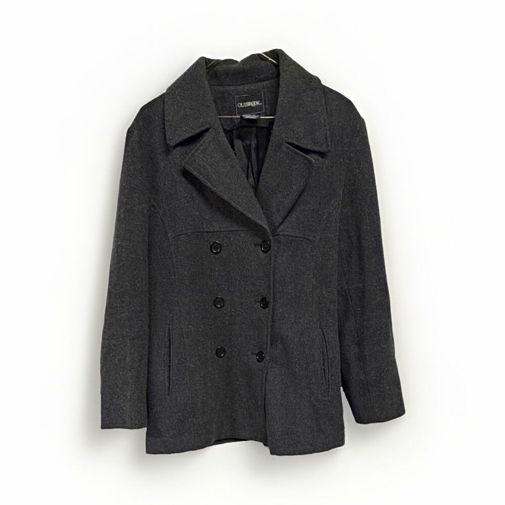 VTG Wool Women Gray Pea Coat L Preppy Old Money Heritage Academia Quiet Luxury
